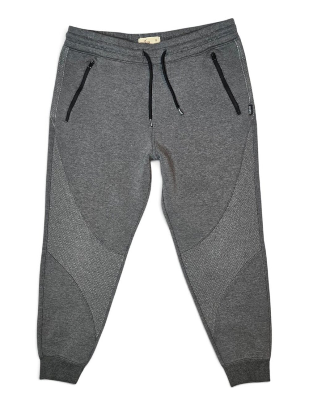 Hollister Charcoal Grey Joggers Mens Panel Knee Zip Pocket Drawstring Sporty M
